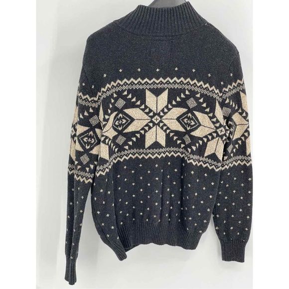 American Eagle Sweater Men’s Medium Mock Neck Fair Isle Charcoal Gray Holiday - Picture 7 of 13